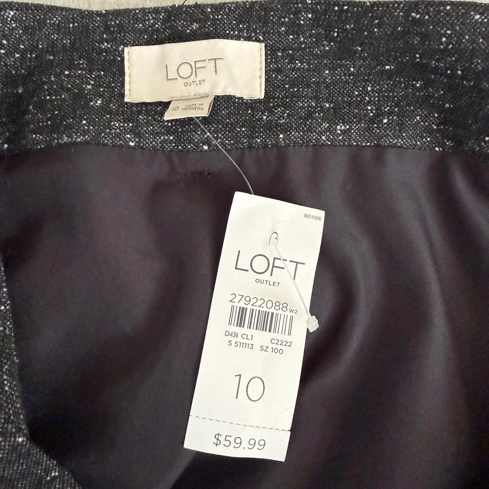 LOFT Skirt‎ Womens 10 NWT Gray Tweed A Line Belted Lined
